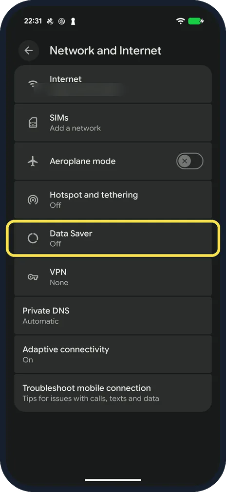 Android screenshot: Check the connection