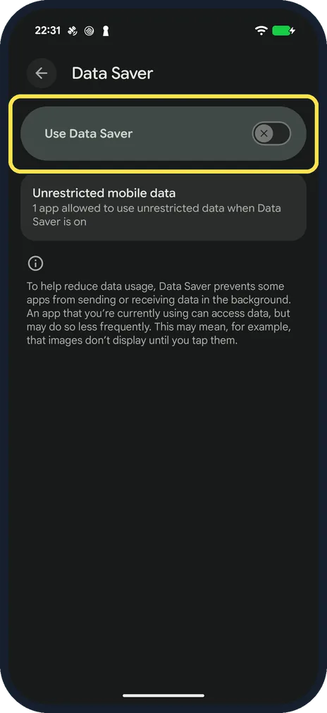 Android screenshot: Look at Data Saver