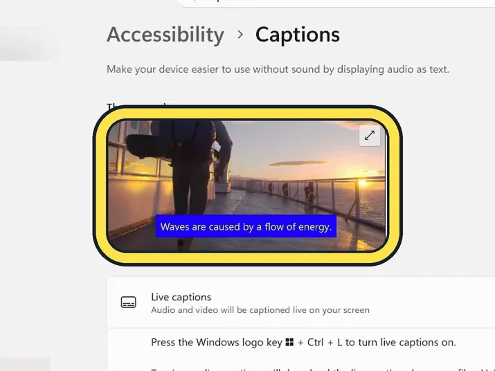 Screenshot from the guide: How to change the caption style on Windows 11