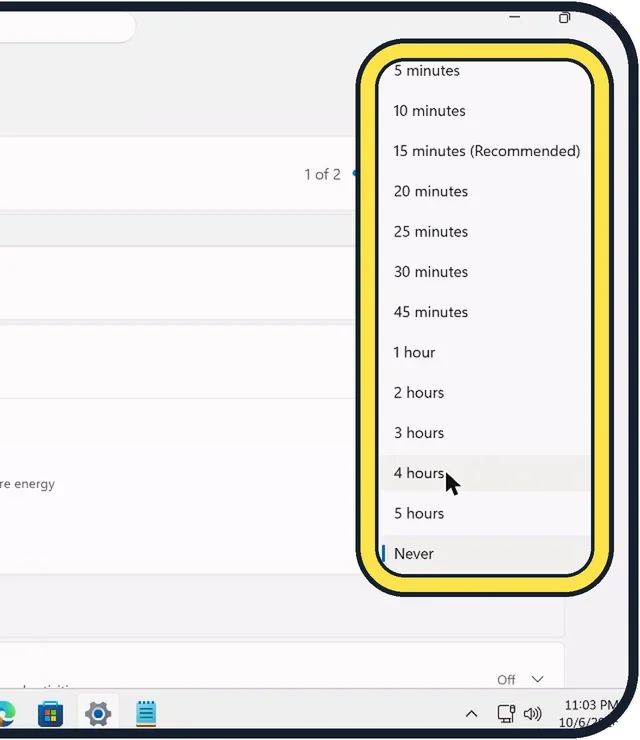 Screenshot from the guide: How to change when the screen turns off on Windows 11