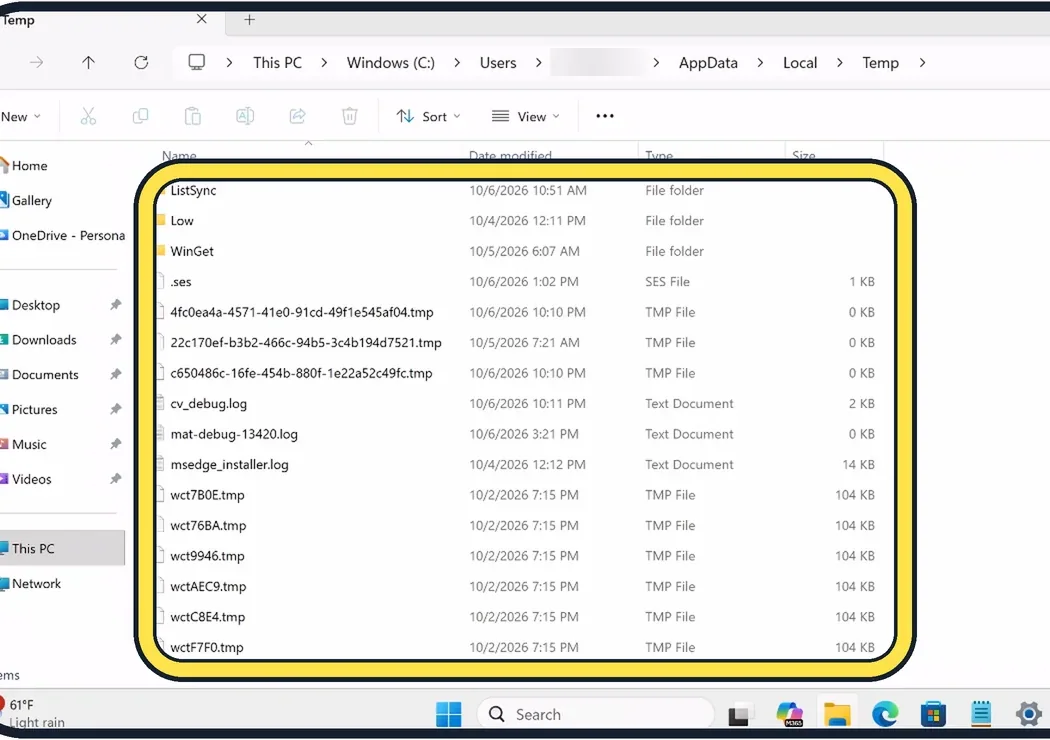 Screenshot from the guide: How to delete temporary files on Windows 11