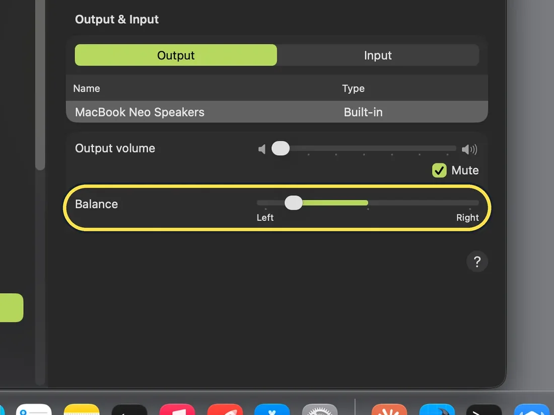 Screenshot from the guide: How to fix sound that is louder on one side on a Mac