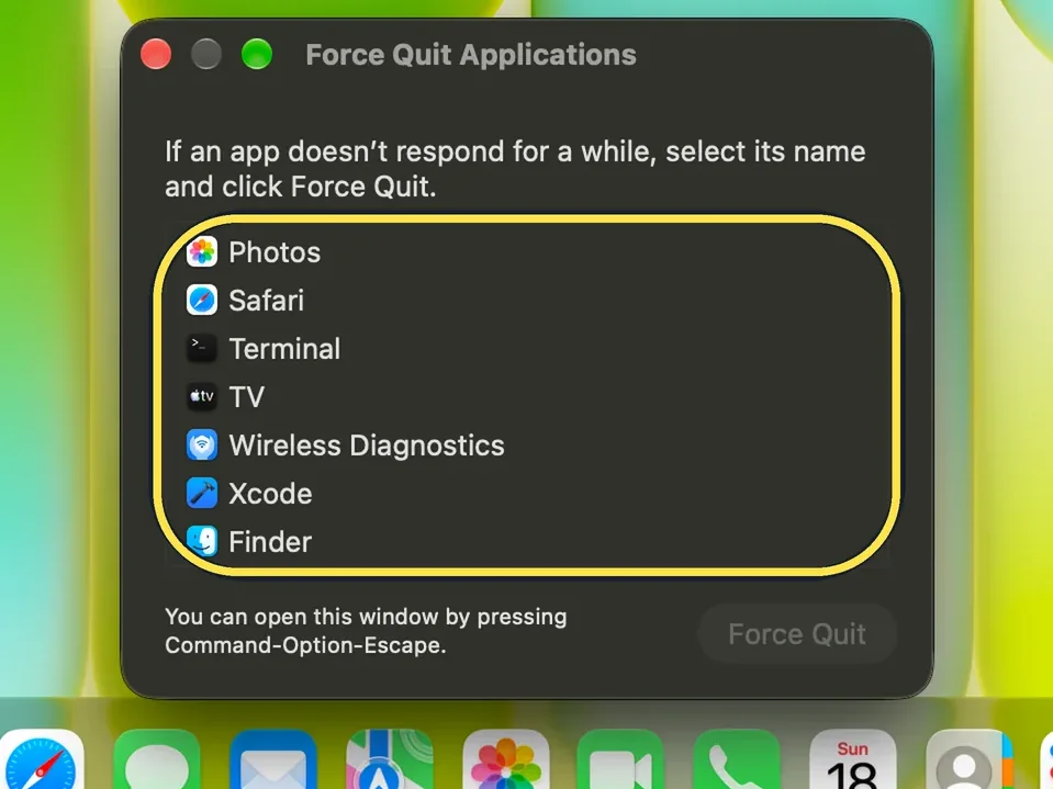 Screenshot from the guide: How to force quit a frozen app on a Mac