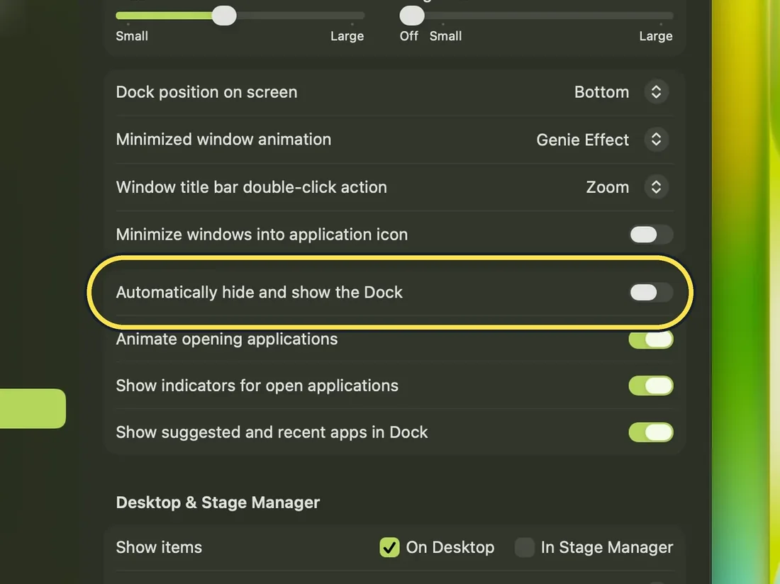 Screenshot from the guide: How to hide the Dock automatically on a Mac