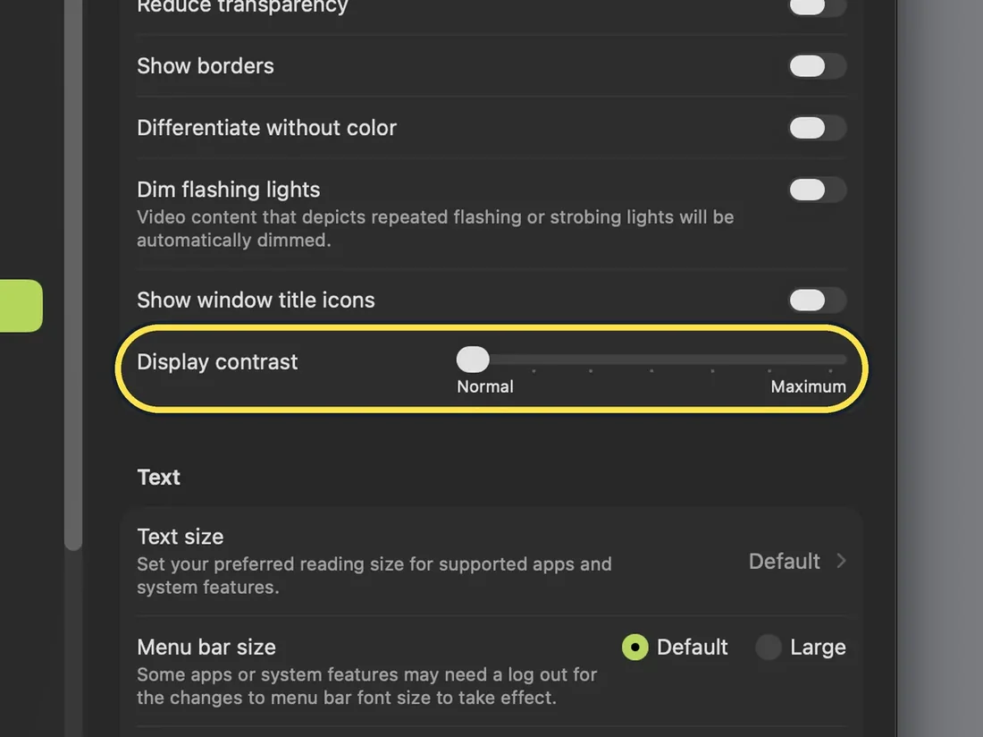 Screenshot from the guide: How to increase contrast and reduce transparency on a Mac