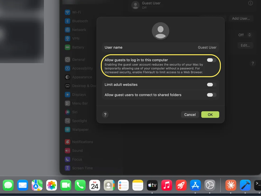 Screenshot from the guide: How to let someone use your Mac safely with the Guest User
