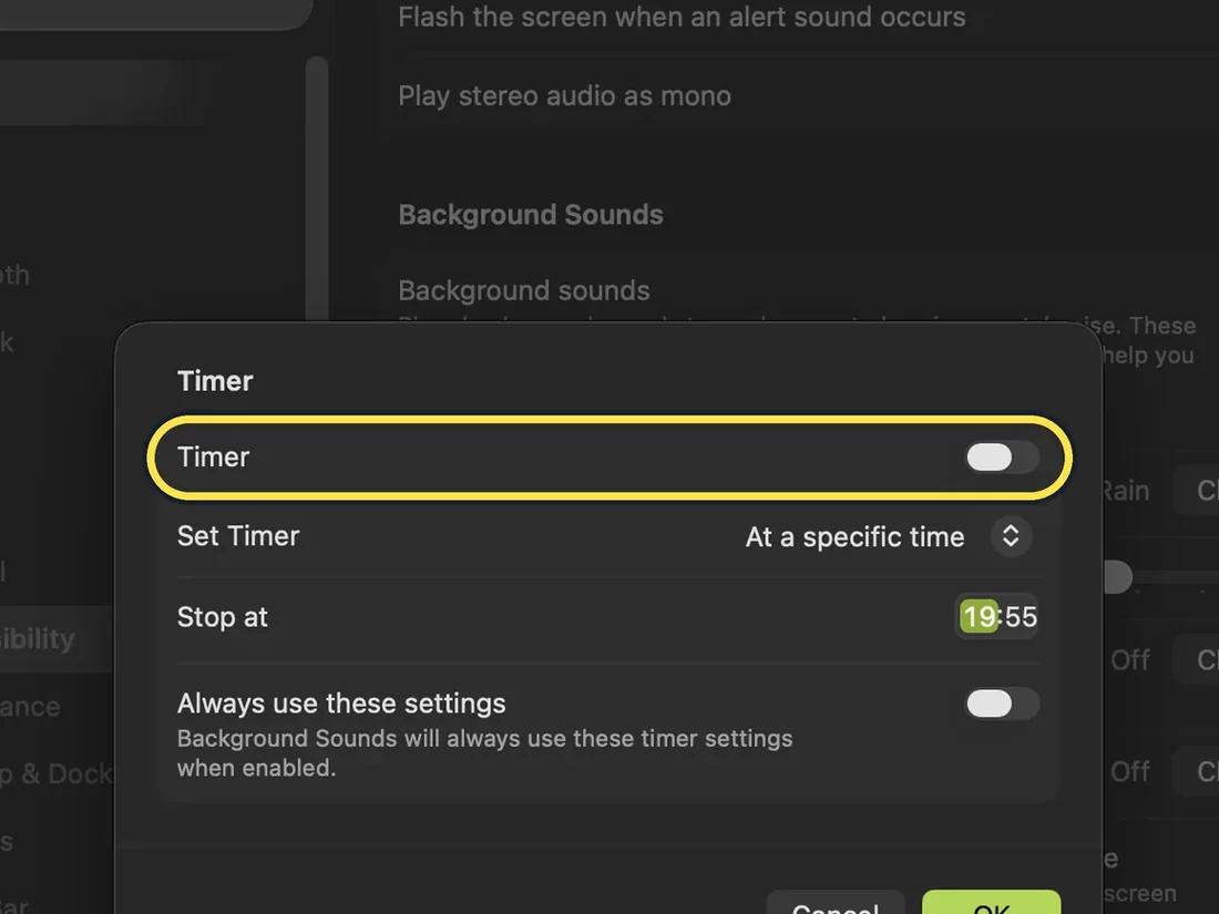 Screenshot from the guide: How to play background sounds like rain on a Mac