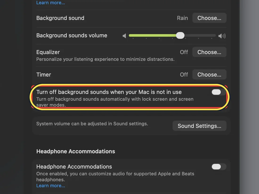 Screenshot from the guide: How to play background sounds like rain on a Mac