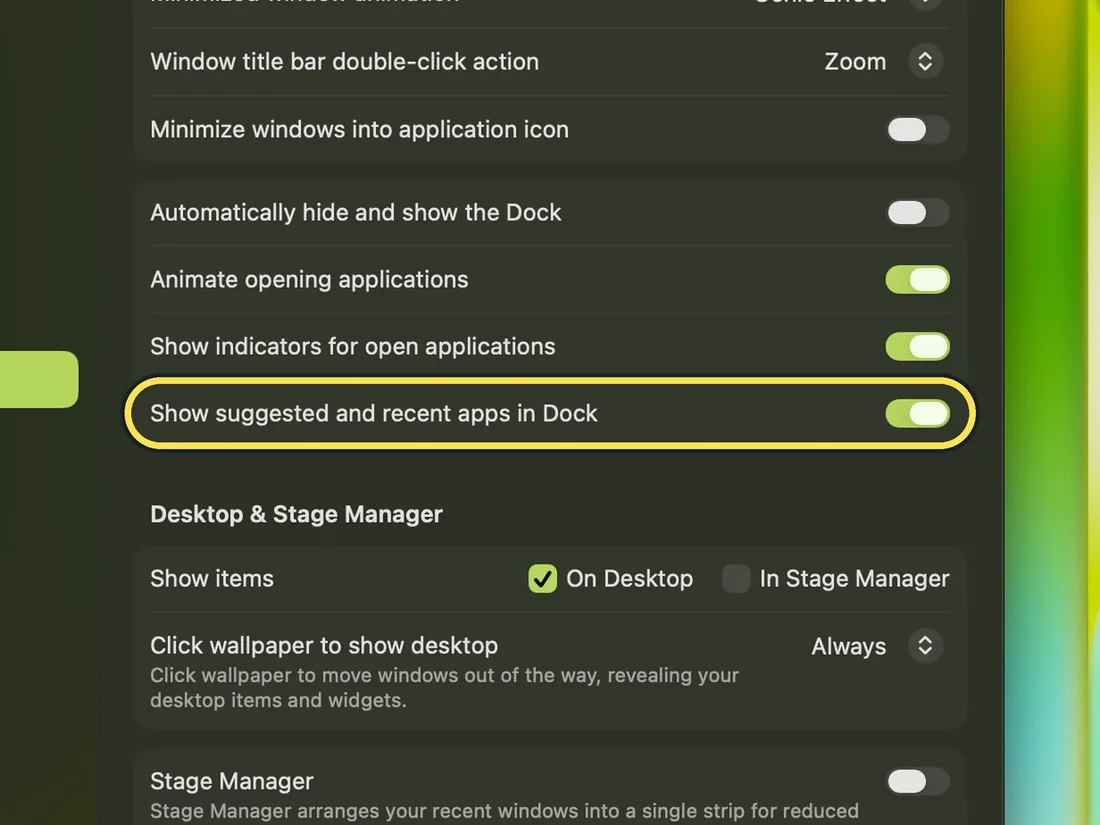 Screenshot from the guide: How to remove recent apps from the Dock on a Mac