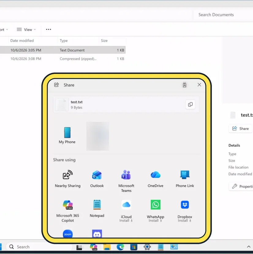 Screenshot from the guide: How to share files between Windows PCs with Nearby sharing