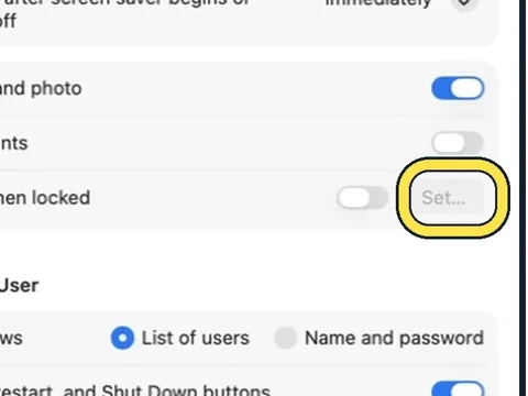 Screenshot from the guide: How to show a message on the Mac lock screen