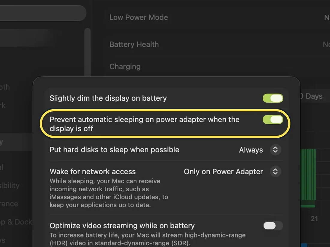 Screenshot from the guide: How to stop a Mac from going to sleep