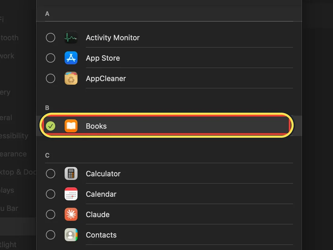 Screenshot from the guide: How to stop Siri using an app on a Mac (Excluded Apps)