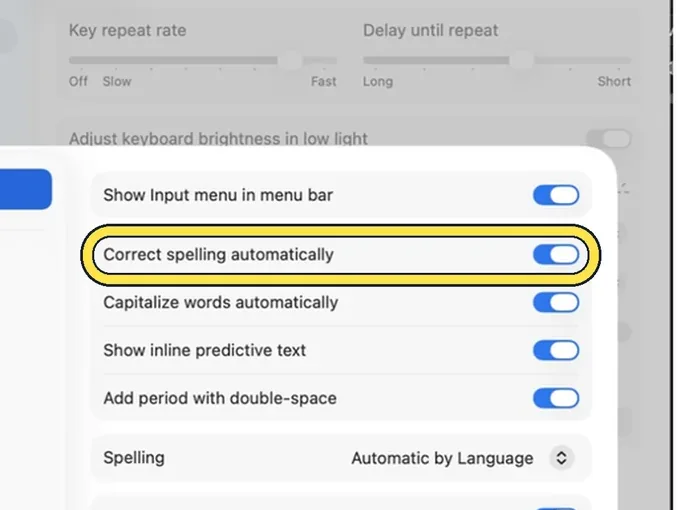 Screenshot from the guide: How to turn off autocorrect on a Mac