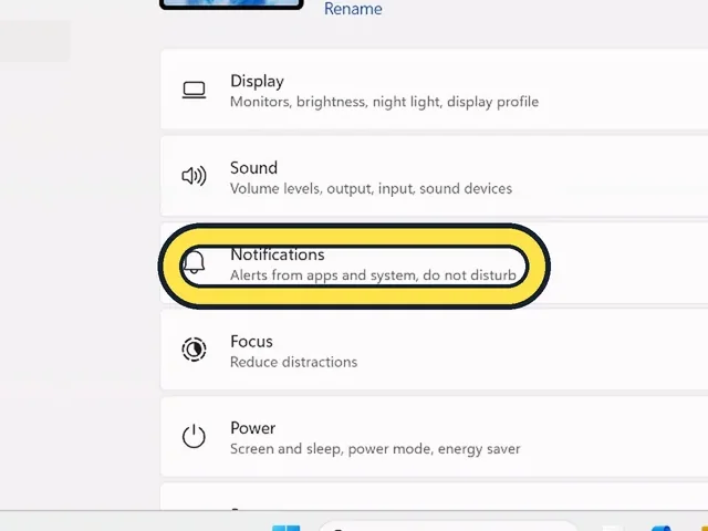 Screenshot from the guide: How to turn off notifications on Windows 11