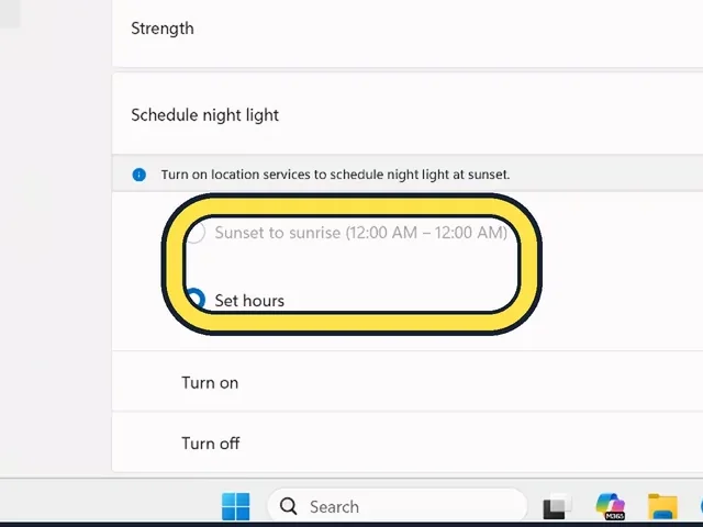 Screenshot from the guide: How to turn on Night light on Windows 11