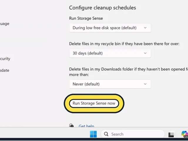 Screenshot from the guide: How to turn on Storage Sense on Windows 11