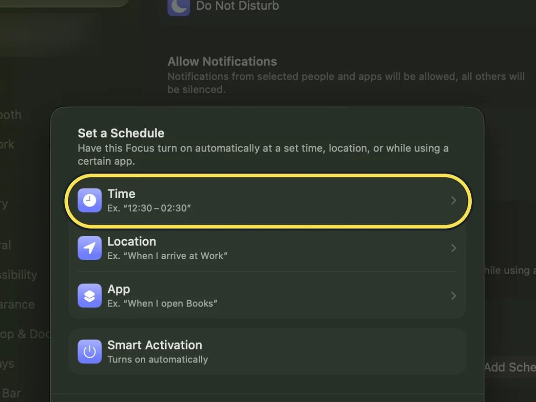 Screenshot from the guide: How to use Focus and Do Not Disturb on a Mac
