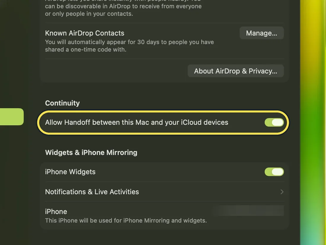 Screenshot from the guide: How to use Handoff between a Mac and an iPhone