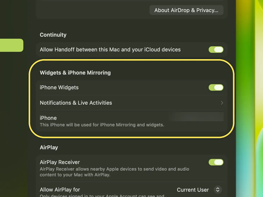 Screenshot from the guide: Mac says "iPhone Mirroring is not available in your country or region"