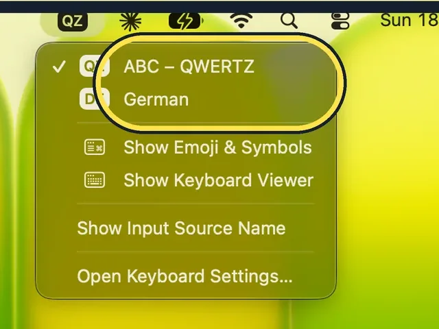 Screenshot from the guide: Mac typing the wrong characters? Check the keyboard layout