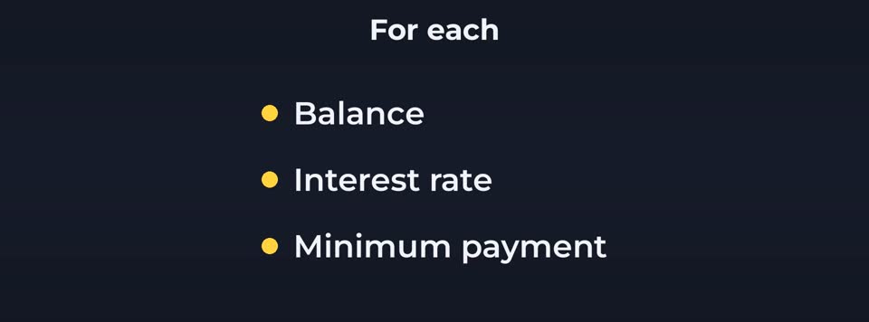 List every debt